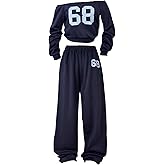 Floerns Girl's 2 Piece Sweatsuit Number Off The Shoulder Tops with Sweatpants Set Fall Outfit
