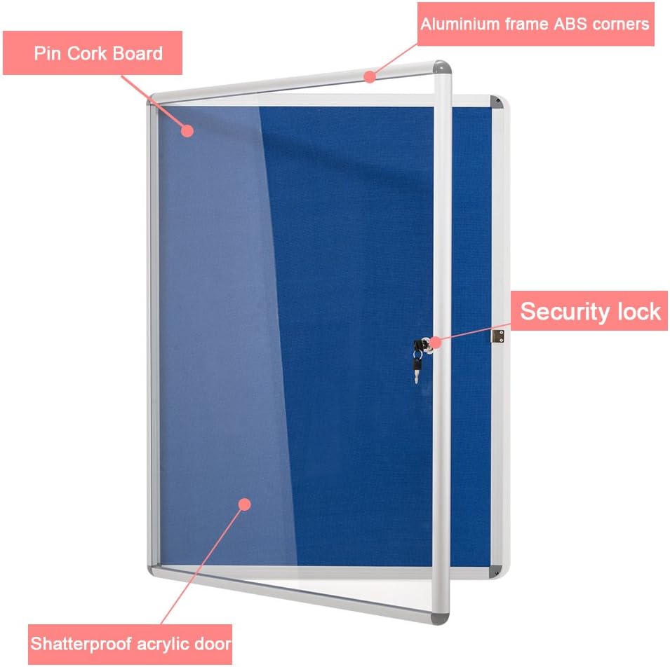Swansea Enclosed Bulletin Board,Blue Fabric Locking Noticeboard,Glass