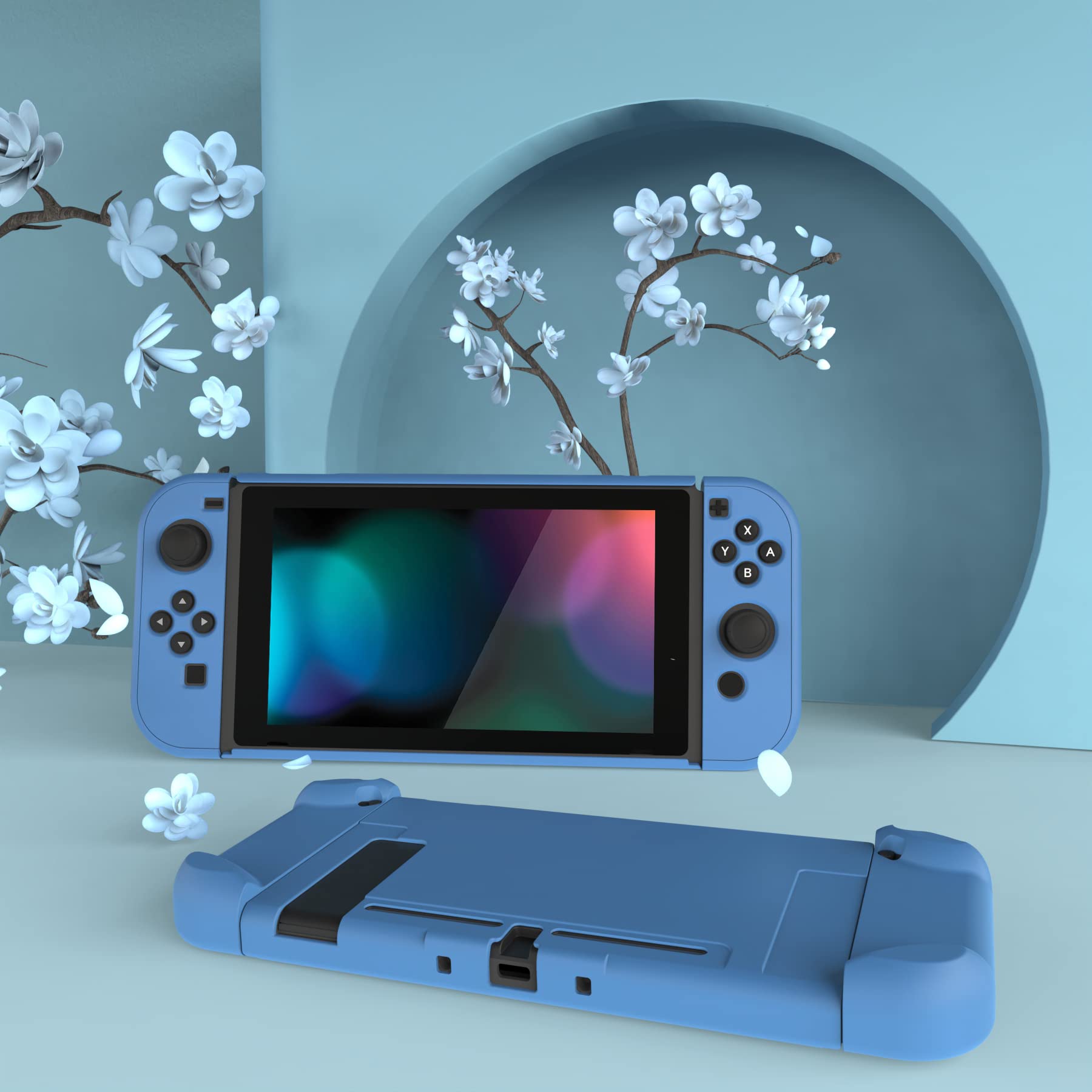 eXtremeRate PlayVital Back Cover for Nintendo Switch Console, Handheld Controller Separable Protector Hard Shell for NS Joycon, Customized Dockable Protective Case for Nintendo Switch - Air Force Blue