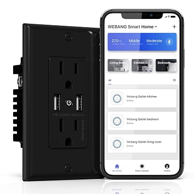 WEBANG Wifi Smart In-Wall TR Black Outlet Receptacle with 3.1A USB Charger No Hub Required Work with Alexa Echo and Google Home
