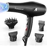 Dekuri Professional Ionic Hair Dryer AC Motor Fast Drying Salon Blow Dryer, for Curly and Straight Hair, 2 Speed & 3 Heat Setting, Cool Button(Black)