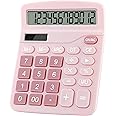 Podokas Office Calculators Desktop, 12-Digit Dual Power Cute Calculator with Large LCD Display Big Button for Office Home and School (Pink)