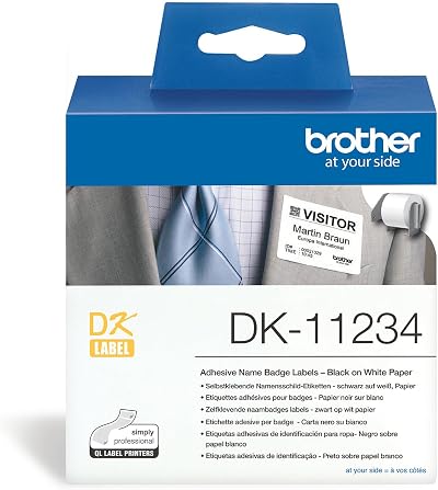 Brother DK-11234 Label Roll Name Badge Black on White 260 Labels 86x60 mm