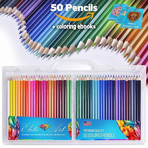 50 Colored Pencils Set with Bonus Coloring Ebooks Premium Quality Anti-Stress Perfect for Drawing Sketching Doodling Great Gift