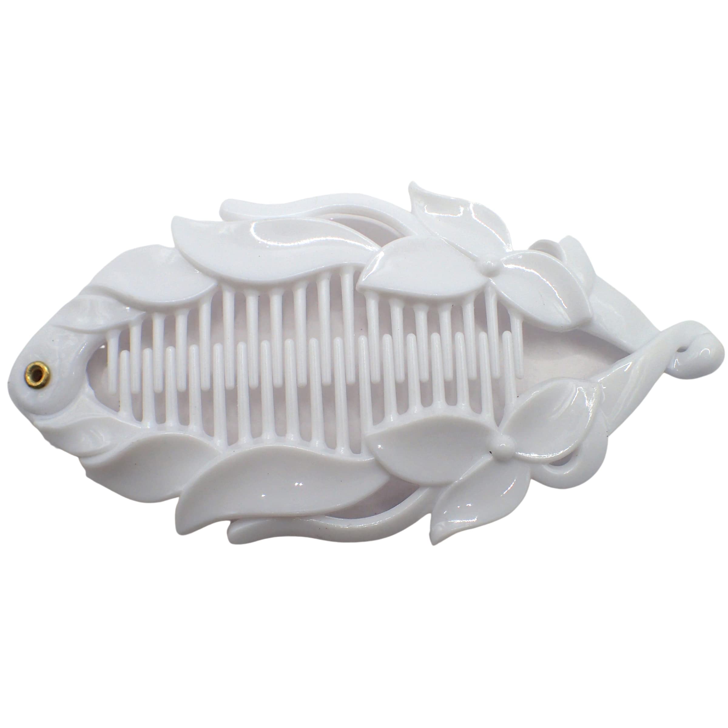 Topkids Accessories Hair Banana Clips Banana Fish Women Ladies Girls Kids Long Thick Wide Tooth Comb Pins Light Double Grippers Styling Products (White Flower Banana Fish Clip 14cm 5.5")