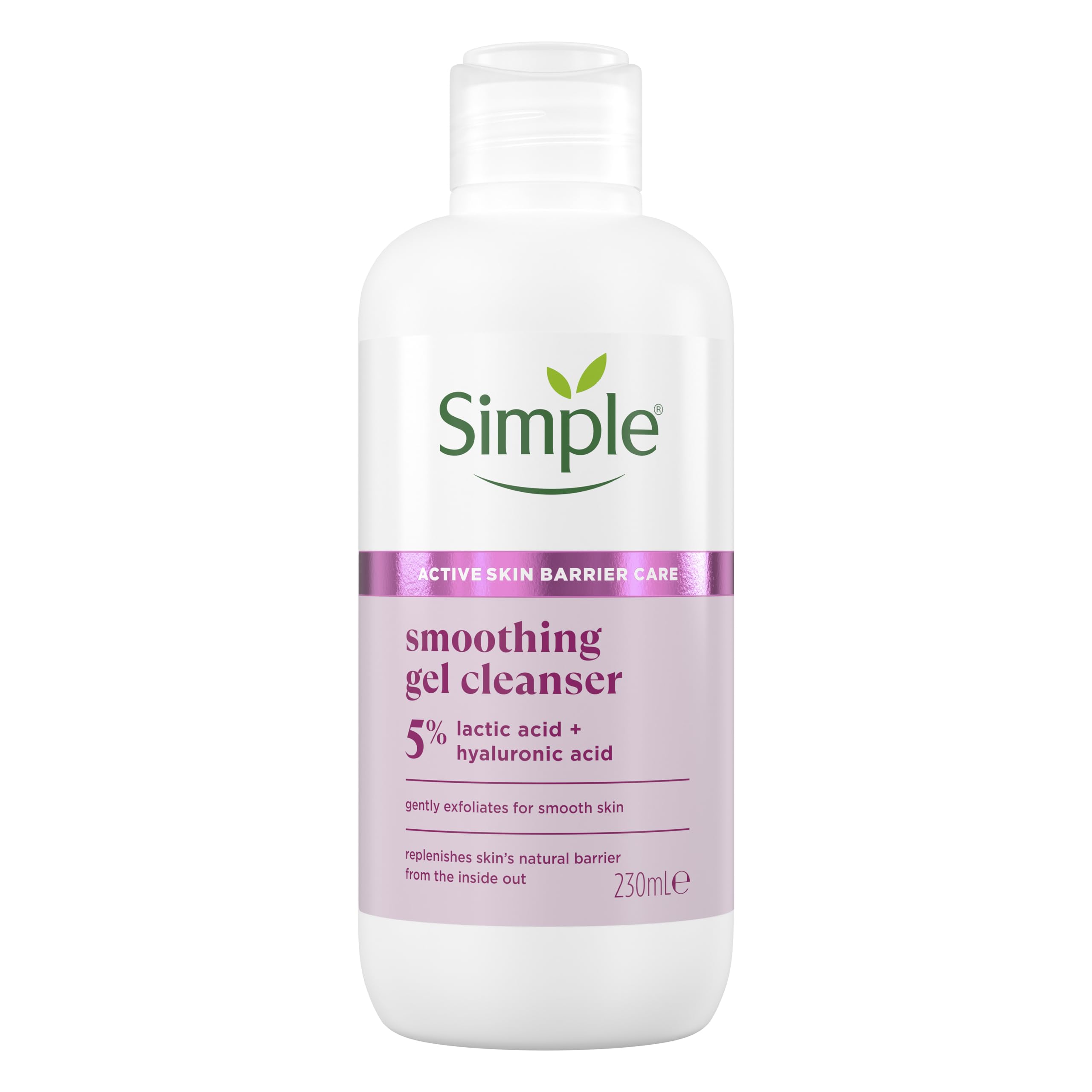 Simple Smoothing Gel Cleanser Face Cleanser Suitable for Even the Most Sensitive Skin with 5% Lactic Acid and Hyaluronic Acid 230 ml