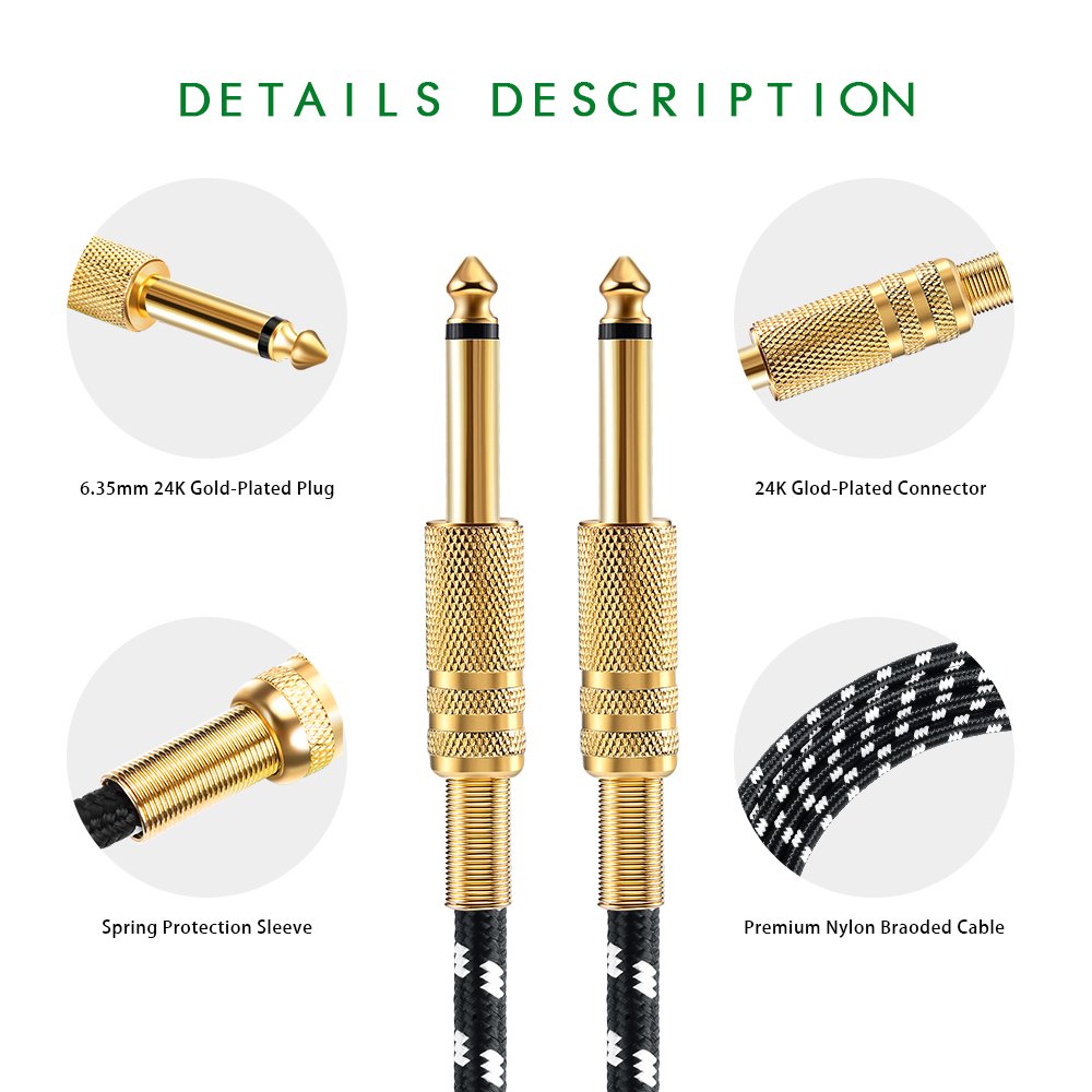 Electrics Guitar Instrument Cable Tuwejia 1/4-Inch Straight to Right Angle TS Unbalanced Instrument Cable Male to Male with Premium 6.35mm Mono Jack 1/4\