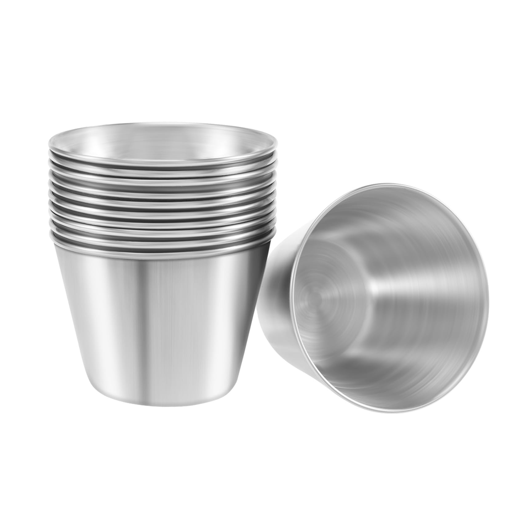 RUANI Pack of 12 - Premium Brushed Stainless Steel Condiment Sauce Cups Spices Pots Dips Bowls - 2.5Oz 70Ml (24), ddddws