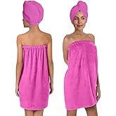 Pink Bath Wrap Set with Hair Turban, Absorbent Microfiber Spa Towel Wrap, Towel Robe for Women