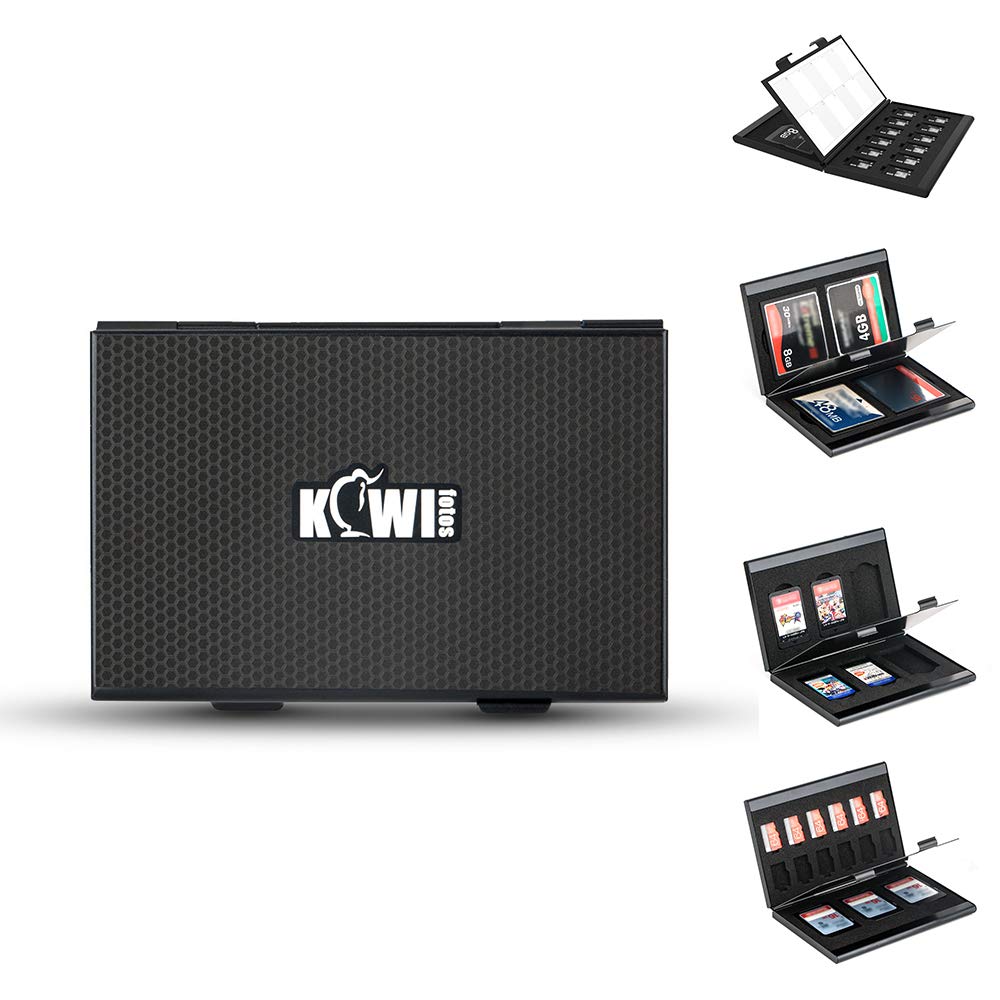 KIWIFOTOS Metal Memory Card Case Carrying Holder Storage for SD SDHC SDXC MicroSD TF CF NS Nintendo Switch Game Cards with 4 Exchangeable Soft EVA Foam Inserts