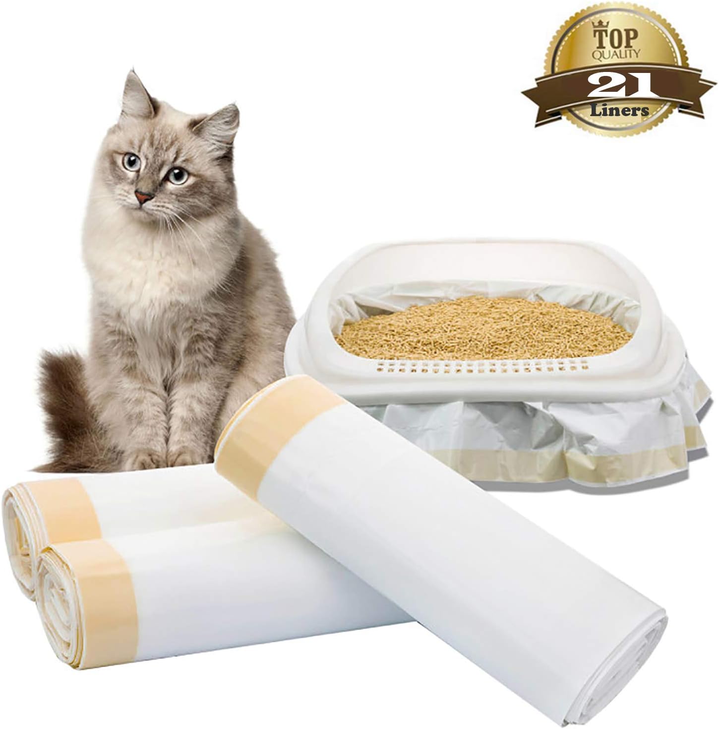 WANJIAXINHUICat Litter Liners,21 Count Heavy Duty Litter Box Liners Drawstring, Extra Jumbo Cat Litter Pan Bags,Unscented, 45 in x 18 in