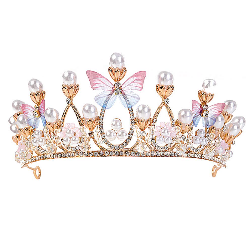 CYSJ Princess Crown Butterfly, Crystal Tiara Pearl, Bridal Tiara Elegant Prom Hair Jewelry Crown, Birthday, Celebration, Holiday,Costume Party Gift for Girls(Silver)