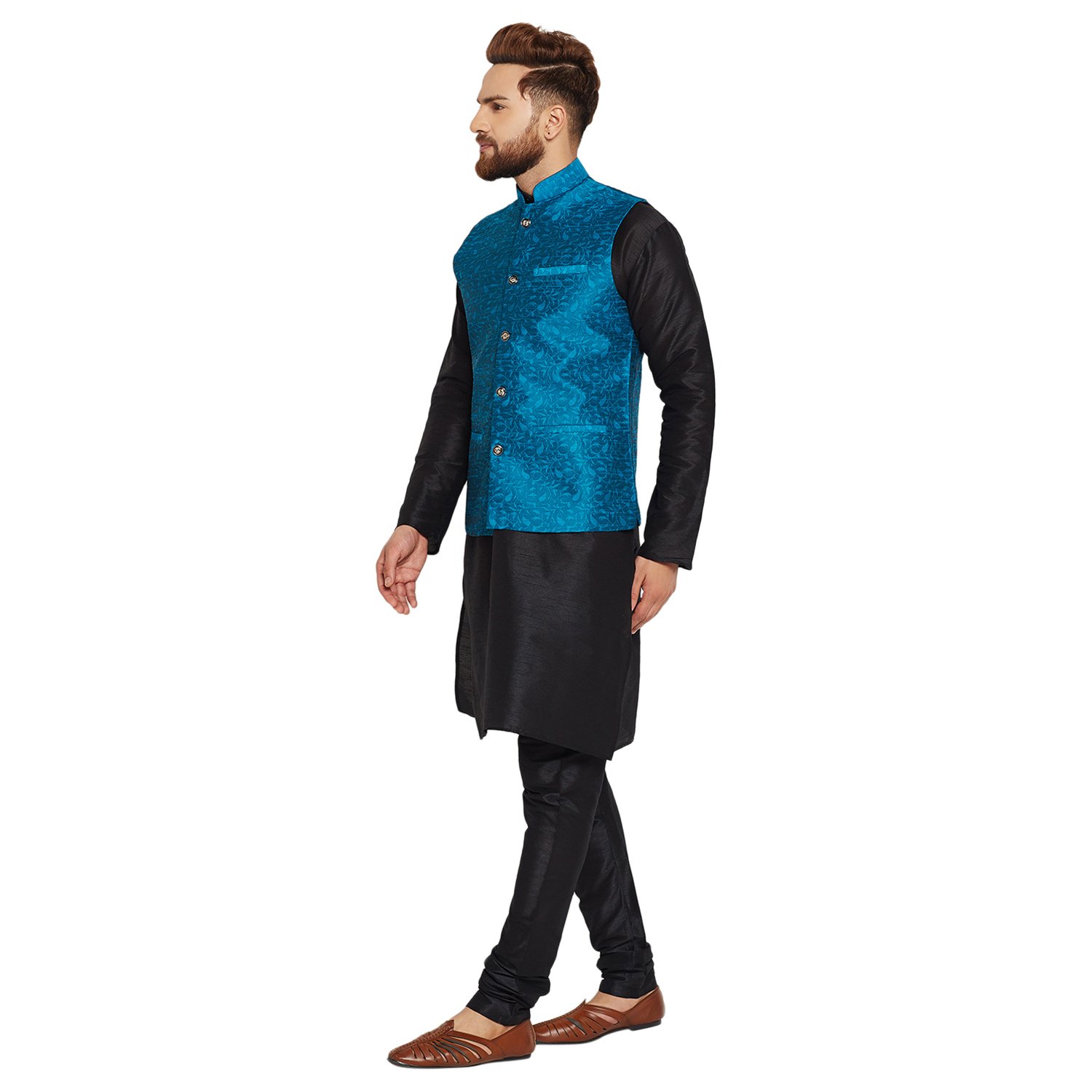 sojanya (since 1958), dupion silk kurta pyjama and jacquard silk nehru jacket combo