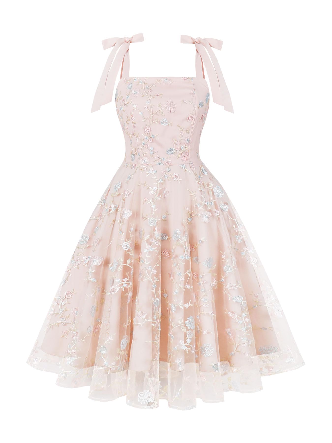 Photo 1 of Sleeveless Spaghetti Strap Embroidered Floral Dress for Women Wedding Guest Summer Formal Prom Dress Short Vintage Cocktail Dress Flower Embroidery Tulle Dress Casual Tea Party Dress Light Pink 2XL