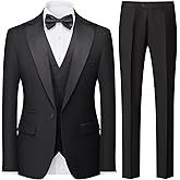 Rogers & Morris Tuxedo Suits for Men Solid 3 Piece Slim FitFormal Set Peak Lapels One Button Jacket Vest Pants