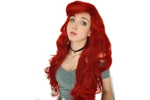 Probeauty Mermaid Wig Long Red Curly Body Wave Wig Halloween Cosplay Costume Wigs for Women+Wig Cap