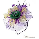 Mardi Gras Fascinator Hat for Women,Mardi Gras Headband,Mardi Gras Hat,Tea Party Feather Headband Hair Clip,Mardi Gras Hair Accessories for Tea Party Weddings Cocktail,Mardi Gras Outfit for Women