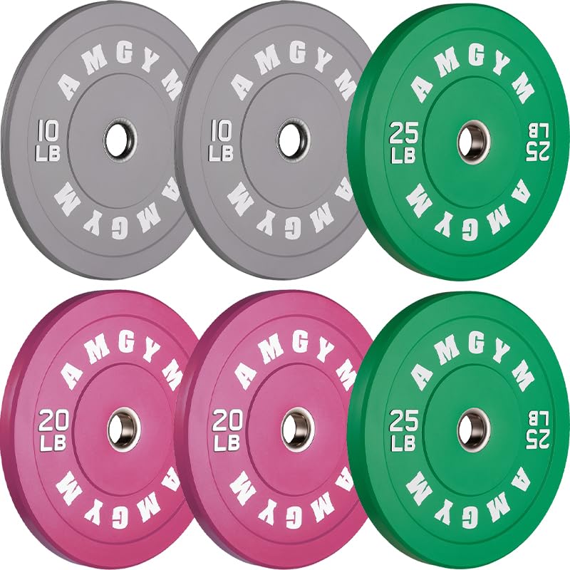 AMGYM Colored Bumper Plates, Olympic Weight Plates Set, Rubber Bumper Weights Plate with 2 Inch Steel Insert for Barbell, Standard Strength Training Plates for Weightlifting (110LB Set) Image