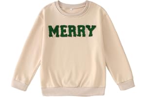 KEKEMI Kid Boy Girls Merry Christmas Sweatshirts Glitter Patch Merry Shirts Xmas Pullover Shirt Holiday Tops Winter Clothes