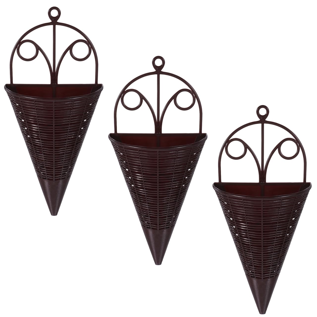 3Pcs Orchid Hanging Baskets, Rustic Wall Planters, Brown Woven Pp Material, for Flowers and Greenery, Home Decor, 12.4 X 5.5 X 2.8 Inches