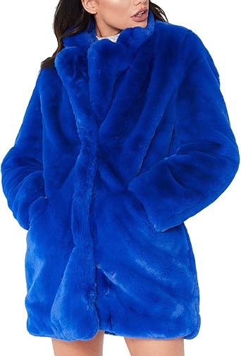 blue faux fur jacket