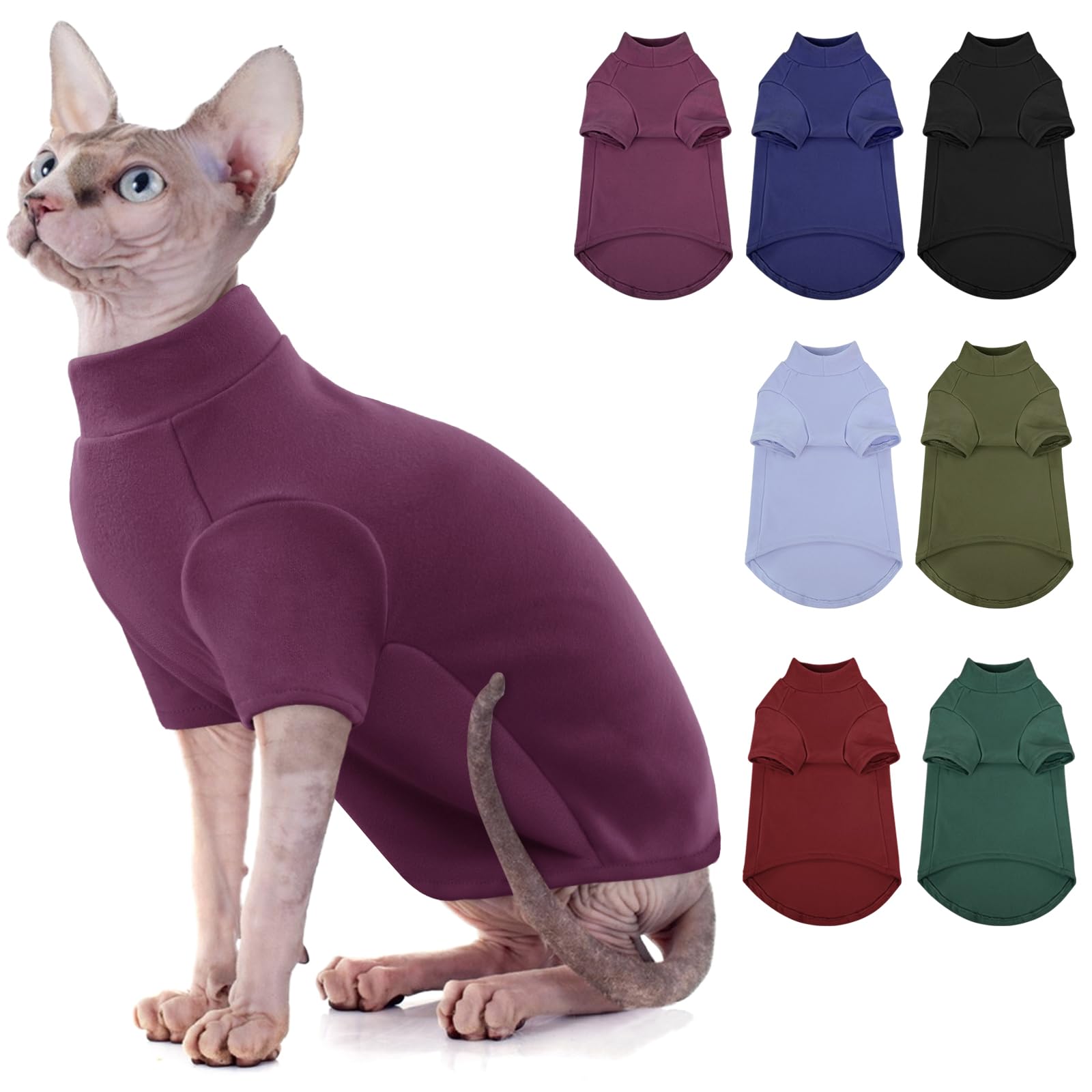 Photo 1 of ***MATERIAL DIFFERS & STYLE*** SUNFURA Turtleneck Sweater for Cat, Sphynx Cats Shirt Hairless Cat Sweaters with Sleeves, Warm and Soft Kitten Pullover Fleece Winter Pajamas Jumpsuit for Puppy Cats, Purple XL