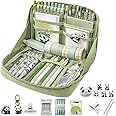 UIVXXUD Kawaii Cute Aesthetic Pencil Case 11 PCS Set - Large Capacity Canvas Pen Pouch Bag, Contains 10 Kinds of Accessories Such As Pens, Clips, Rulers and Cute Panda Brooches, Stickers, Pendants