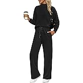 WIHOLL Two Piece Sets for Women Fall Outfits Lounge Sets Mock Neck Tops Wide Leg Pants Vacation Travel Airport Outfits