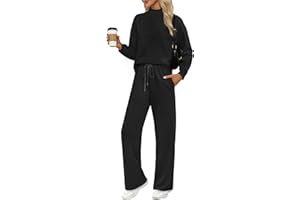 WIHOLL Two Piece Sets for Women Fall Outfits Lounge Sets Mock Neck Tops Wide Leg Pants Vacation Travel Airport Outfits
