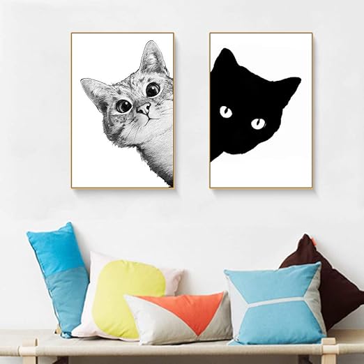 Tzxdbh Dibujos Animados Lienzo Pintura Imagen Gato Pared Arte