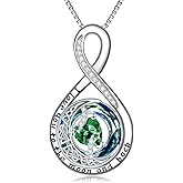 TOUPOP Birthstone Necklace for Women 925 Sterling Silver Moon and Star Pendant Necklaces I Love You to the Moon and Back Jewelry Anniversary Birthday Gifts for Her Wife Girlfriend Mom