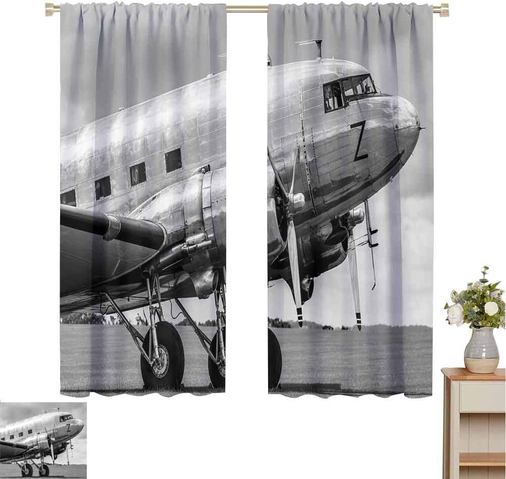 Vintage Airplane 99% Blackout Curtains Old Airliner Cockpit Antique Engine Propellers Wings and Nostalgia Image for Bedroom Kindergarten Living Room W72 x L108 Inch Grey Black