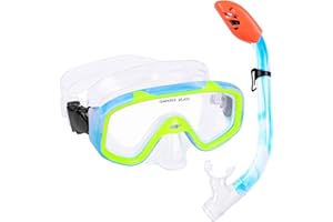 KUYOU Kids Snorkel Set, Children Anti-Fog Diving Mask Swimming Goggles Dry Top Snorkel Equipment Snorkeling Packages Swimming Gear for Youth Boys Girls Age 5-10