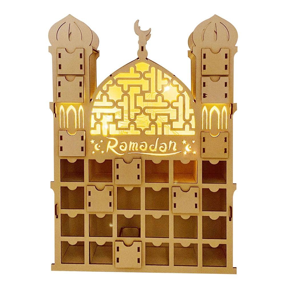 Ramadan Advent Calendar 2022 DIY Eid Mubarak Decoration Wooden Countdown Advent Calendar with Drawers 30 Days Contdown Calendar Ramadan Decorations for Muslim Festival