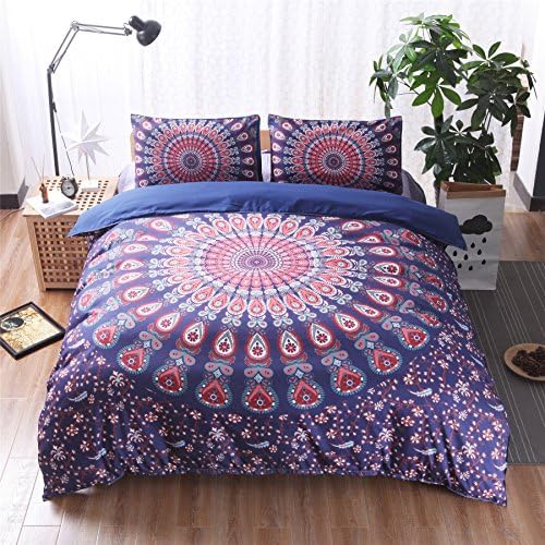 Meeting Story Mandala Bohemian Design 3Pcs Duvet Cover Set (King, Floral Purple)