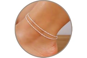 Annika Bella Double Stranded Ankle-Bracelet for Women, Length 9-10 Inches, Sterling Silver Satellite Chain Layering Anklet, D