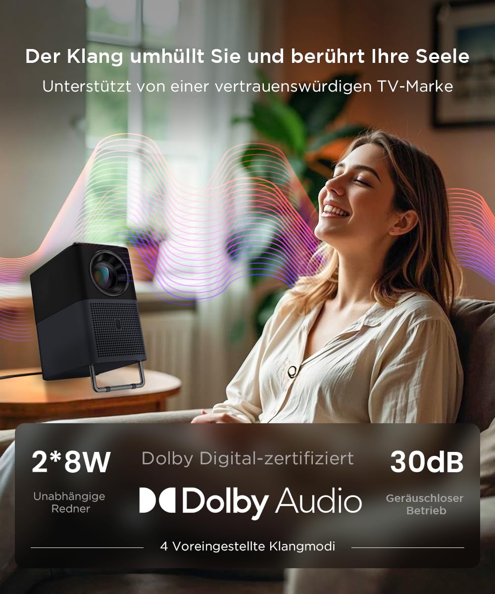 TCL A1s Beamer 4K Full HD, Integriertes Offizielles Google TV/Netflix/APV, 2×Dolby 8W, 600 ISO Lumen, Bluetooth und WiFi, Autofokus, 6D Trapezkorrektur, für Handy-und Spieleprojektion, Heimkino 6