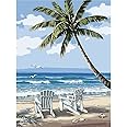 RMANA Acrylic Paint by Number Landscape On Canvas Art for Beginner Adults Students Teens Painting by Numbers DIY Arts Crafts Numero Advanced Abstract Sunny Beach Palm Tree Colorful Box Christmas Gift