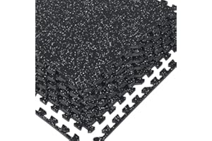 HOLYMUSS 0.56 Inch Thick Gym Flooring for Home Gym with Rubber Top - 24 Sq Ft Interlocking Gym Floor Tiles - Workout Equipment Vibration Reduction Mats - 6 Pcs 24 x 24in Tile, Black & White