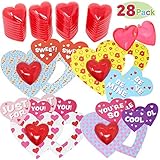 JOYIN 28 Pack Valentines Day Gifts Cards for Kids with Translucent Valentine’s Hearts Valentine Classroom Exchange Party Favor Toy