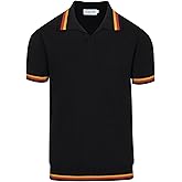 OXKNIT Men's Polo Shirts Stripe Collar V Neck Knit Polo Shirts Short Sleeve Stylish