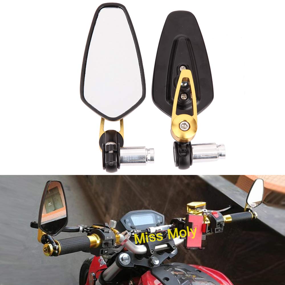 Motorcycle Bar End Side Mirrors 7/8" 22mm Aluminum Alloy Handlebar Rearview Mirrors for Scooter Cruiser Sport Bike(Gold)
