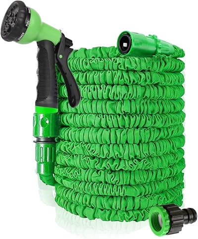 HGLCM 25ft Expandable Garden Hose with 8-Pattern Spray Gun Green