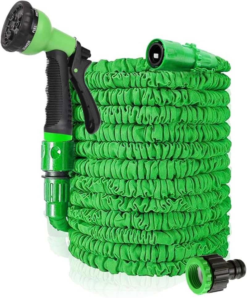 HGLCM 50ft Expandable Garden Hose with 8-Function Spray Gun Green