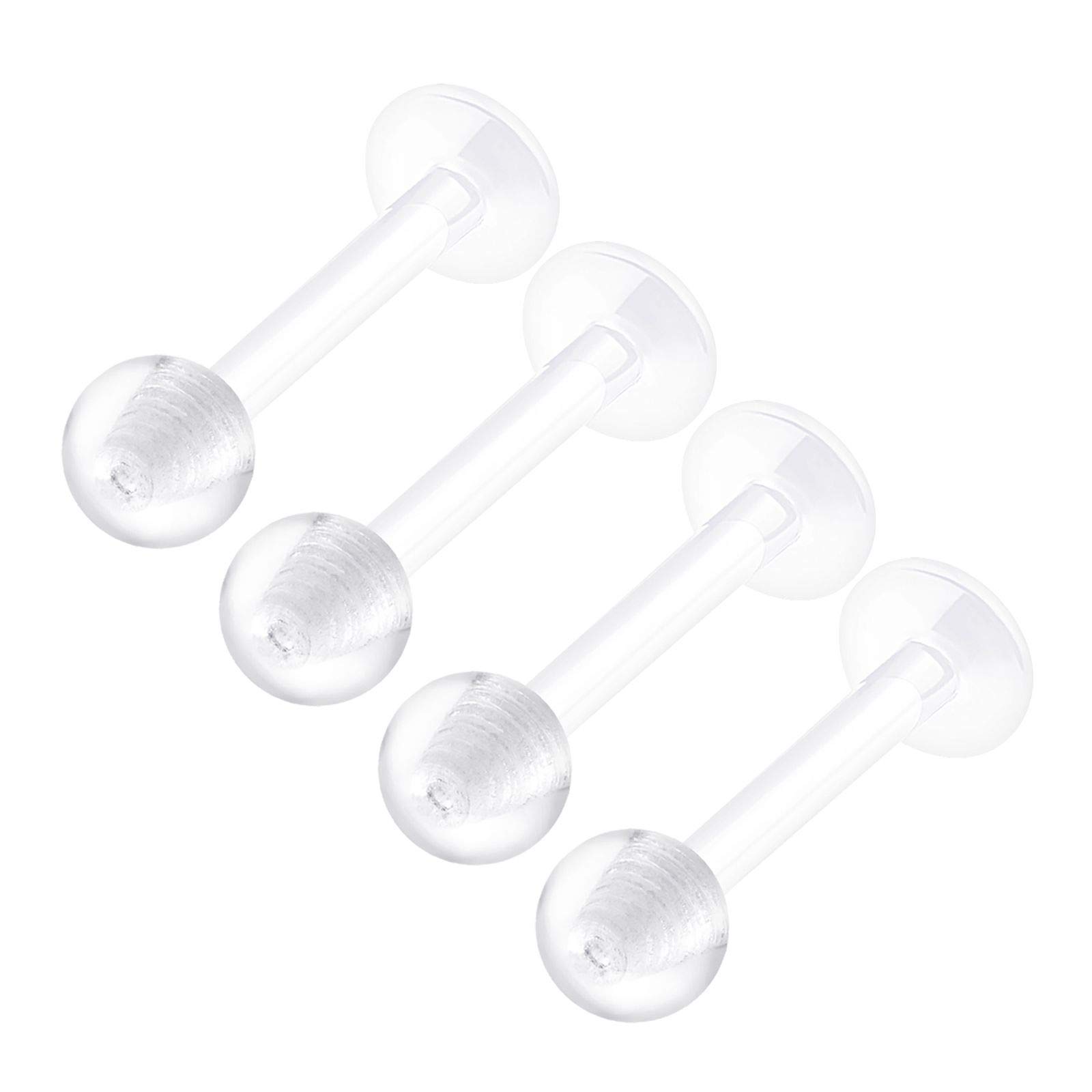 KJM FASHION 4PCS Flexible Acrylic Clear Monroe Piercing Retainer 16 Gauge 5/16 8mm Ball Tragus Lip Earring Labret Piercing Jewellery 2488