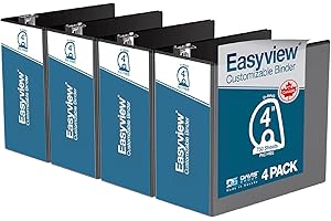 EasyView Premium Angled D-Ring 4-Inch Binders with Clear-View Covers, Customizable 3-Ring Binders for School, Office, or Home