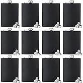 BALABALA Hip Flasks for Liquor for Men Women 12 pcs Black 8OZ Hip Flask with Silver lid with 12 pcs Funnel for Wedding Party Groomsman Bridesmaid Birthdays Gift