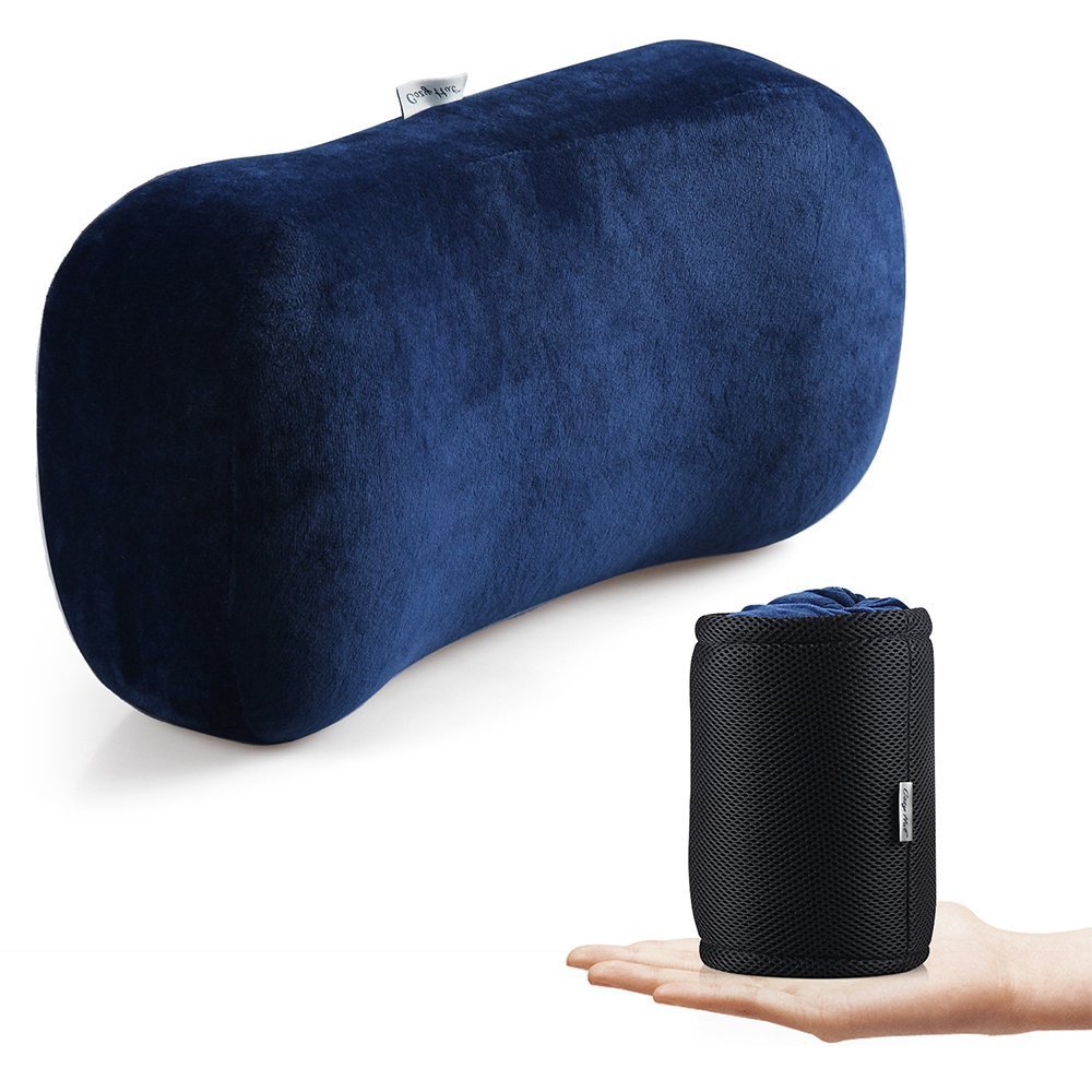 Photo 1 of Portable Memory Foam Camping Pillow Travel Pillow Ergonomic Sleeping Bed Pillow for Good Night Sleep Cervical Curved Neck Support for Travel Camping Hiking Car Seat Plane Lumbar Support16.5LX7.8W