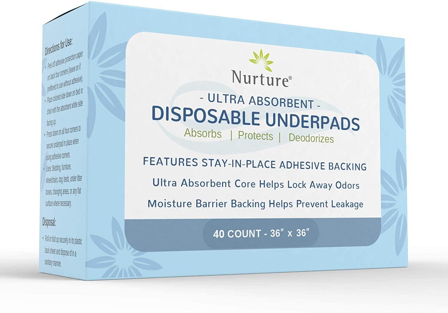 Ultra Absorbent Disposable Bed Pads with Adhesive - 36 x 36 - Extra Thick Underpads for Bedwetting, Incontinence, Furniture, Pets, More - 40 Pack: Health & Personal Care