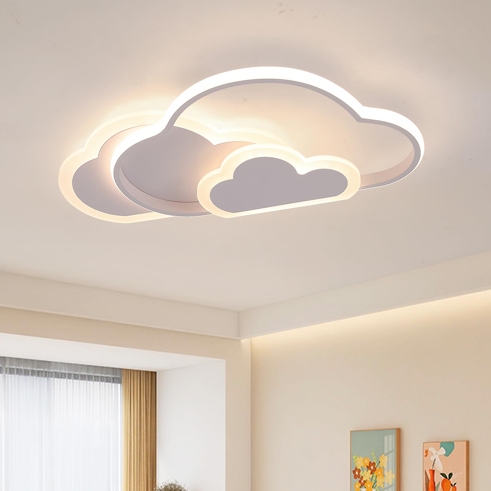 minifair Creative Cloud Shape Ceiling Lamp with Remote Control Dimmable, Acrylic Ceiling Light Flush Mount for Living Room Bedroom Hallway and Children's Room,52cm(20.5 in) 42W,White — image 1